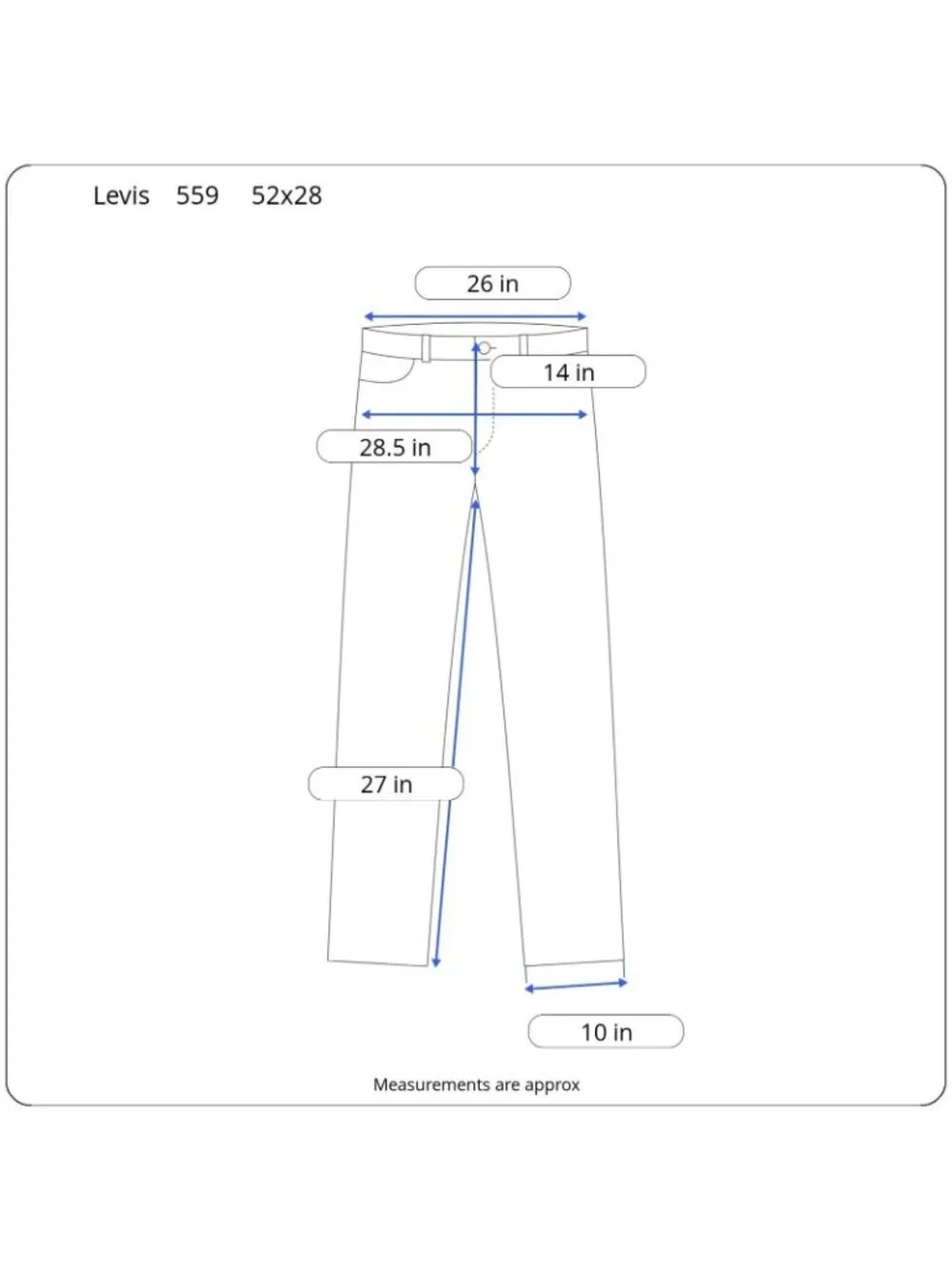 Levis Men 559 Relaxed Straight Jean Dark Wash 100% Cotton Denim B&T Size W52 L28